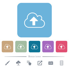 Wall Mural - Cloud upload outline flat icons on color rounded square backgrounds