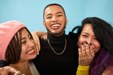 Studio portrait of smiling friends