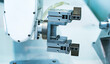 robotic clamp arm pick and place blocks, Manufacturing, industrial, engineering, ai, automated technology concept