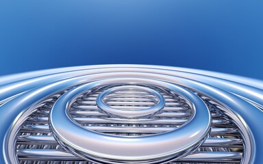 Poster - Abstract background with chrome circles over metallic pipes. 3D illustration