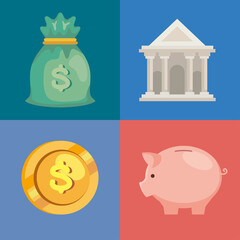 Canvas Print - economy and finances four icons