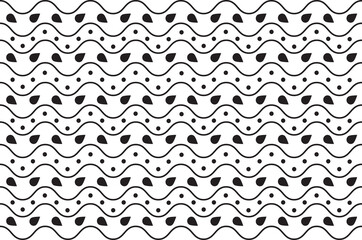 Poster - Seamless black and white wave pattern with dots and drop shapes. Seamless monochrome textile wave pattern.