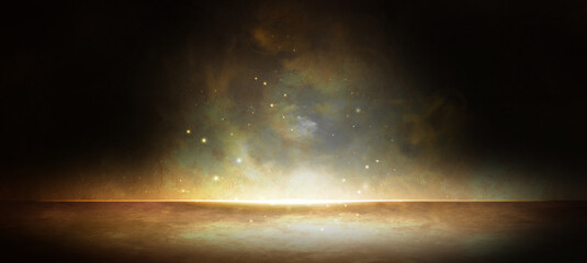 Wall Mural - artistic floor or wall empty dark with vibrance with dark khaki colors spotlight smoke background pr