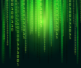 Cyber attack, green code, binary, matrix falling numbers