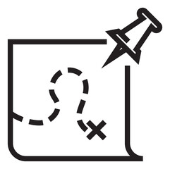 Poster - map with destination point. travel goal symbol. end of journey sign