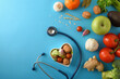 © Davizro Photography - Natural dietary medicine with healthy food and stethoscope on blue