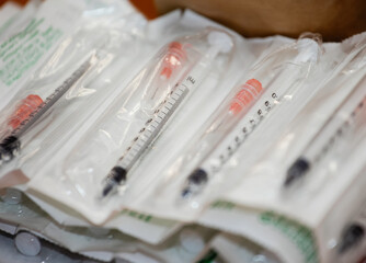 Packed syringes for injections and vaccinations. Treatment and prevention.