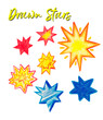 © Katrine Artist - Pencil drawn blue stars clipart, yellow stars clipart, hand drawn blue stars, blinked yellow sparks, shining, isolated elements, lettering drawn stars