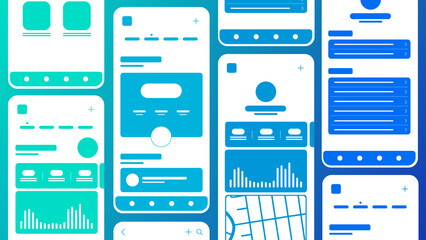 Poster - Set of UI UX Wireframes, GUI screens any app flat design template for mobile apps, responsive website application wireframes. Web design UI kit.
