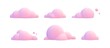 Set 3d pink clouds. Various cartoon soft cloud shapes for games, animations, web. Vector illustration