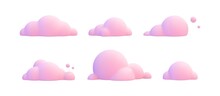 Set 3d Pink Clouds. Various Cartoon Soft Cloud Shapes For Games, Animations, Web. Vector Illustration