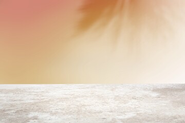 Poster - Tropical palm tree shadow on wall and luxury marble table for product placement.