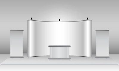 Wall Mural - set of realistic trade exhibition stand or white blank exhibition kiosk or stand booth corporate commercial. eps vector
