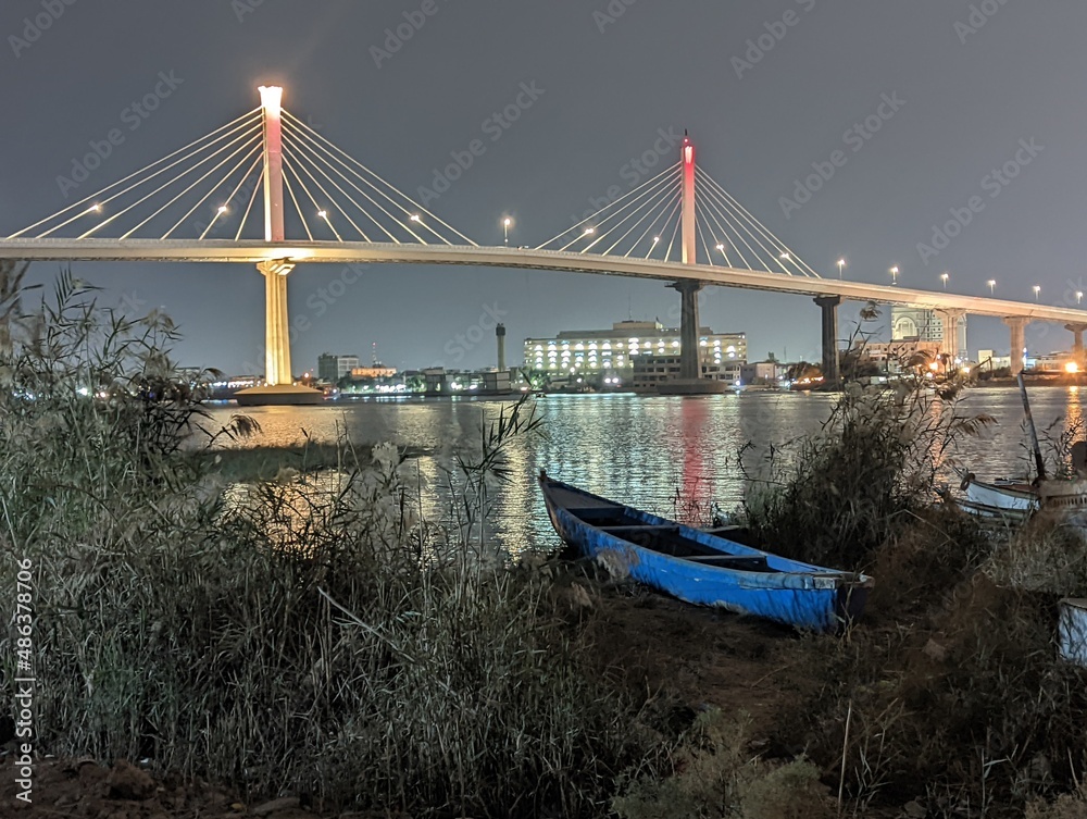 night photo of the big river in basra Stock Photo | Adobe Stock