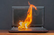 In the room on the table, a laptop caught fire, flames and sparks, a fire in the battery and contacts, a short circuit.