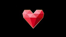 3D Animated Geometrical Polygonal Red Heart With Gold Frame Design Modern Beating Heart Animation Isolated On Black Background Valentine's Day, Woman's Day Or Mother's Day Social Media Design Element