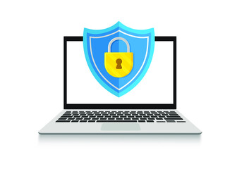 Aufkleber - Concept data protection on laptop. Shield with lock on computer. Internet security. Protect confidential data laptop. Vector illustration.