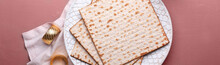 Plate With Jewish Flatbread Matza For Passover Seder On Color Background