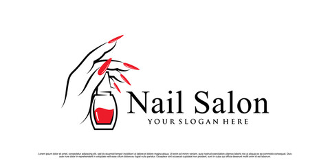 Wall Mural - Nail polish or nail salon logo design template with creative concept Premium Vector