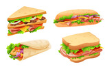 Fototapeta Łazienka - Set of delicious sandwiches in cartoon style