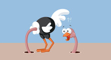 Funny Ostrich Looking At His Own Behind Vector Cartoon