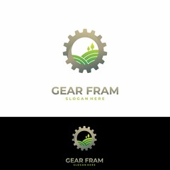 Wall Mural - Modern agriculture field in gear logo design icon template, farm gear logo design concept
