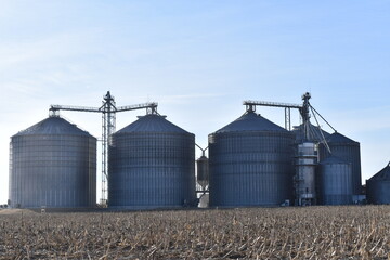 Poster - Grain Bins in a Farm Field