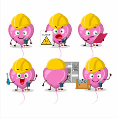 Wall Mural - Professional Lineman pink love balloon cartoon character with tools