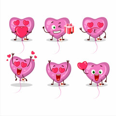 Poster - Pink love balloon cartoon character with love cute emoticon