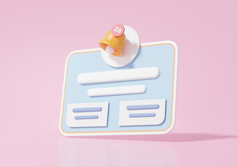 Aufkleber - Reminder icon with newsletter alert floating on pink background. event planning timetable, Day month year concept. minimal cartoon style. 3d render Illustration