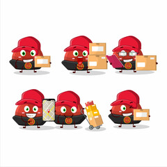 Canvas Print - Cartoon character design of red chinese traditional hat working as a courier