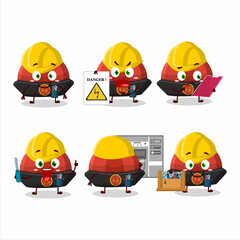 Sticker - Professional Lineman red chinese traditional hat cartoon character with tools