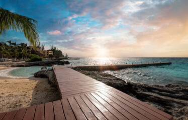 Wall Mural - Scenic beaches, playas, and hotels of Cozumel island, a popular tourism and vacation destination on Mayan riviera.