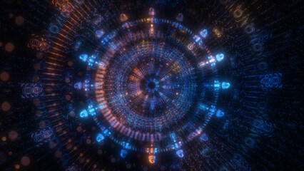 Poster - Circle neon particle flow. Technology background concept