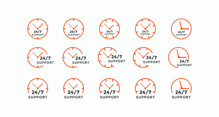 Wall Mural - Set of 24 hours call center icon vector | 24 7 support icon sign button | call center symbol icon template
