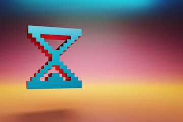 Poster - Pixel icon hourglass. Beautiful Blue hourglass icons symbol on multicolor bright background. 3d rendering illustration. Background pattern for design.