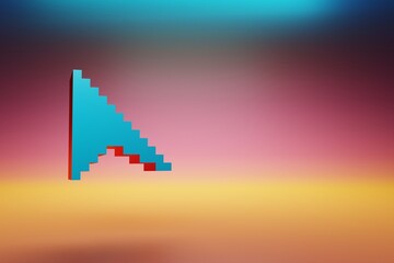 Poster - Pixel icon Cursor. Beautiful Blue Cursor icons symbol on multicolor bright background. 3d rendering illustration. Background pattern for design.