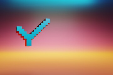 Leinwandbilder - Pixel icon Check . Beautiful Blue Check icons symbol on multicolor bright background. 3d rendering illustration. Background pattern for design.