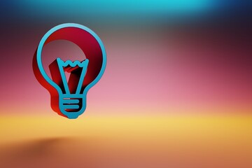 Poster - Beautiful Blue Light Bulb icons symbol on multicolor bright background. 3d rendering illustration. Background pattern for design.