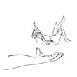 continuous drawing of a falling female silhouette and a man's hand