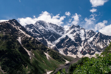 Wall Mural - Greater Caucasus Range.  Glacier Seven on mount Donguz-Orun in Elbrus region. Summer landscape