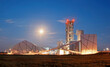 Outdoor of cement factory at moonlight