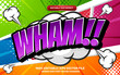wham comic Editable text effect cartoon on colorfull halftone comic background