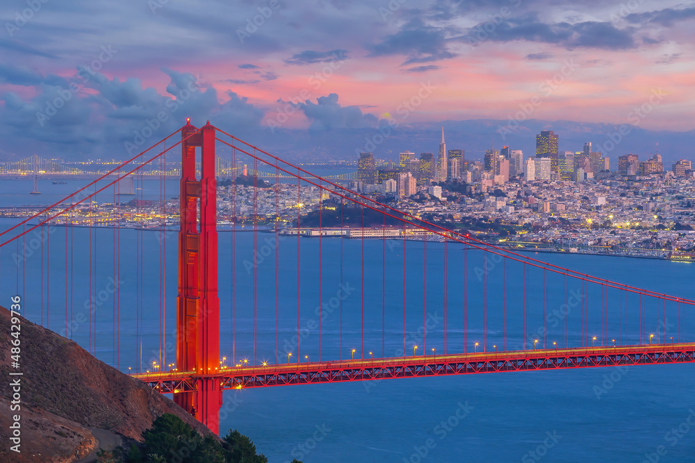Golden Gate Bridge and downtown San Francisco in USA
