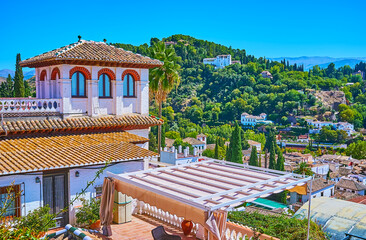 Sticker - The old villa in Albaicin and Hill of Sun in background, Granada, Spain