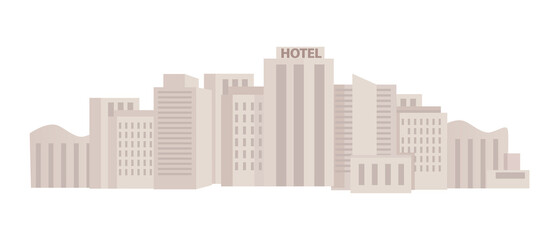 Poster - Modern city semi flat color vector landscape. Full sized item on white. Urban infrastructure. Cityscape. Skyscrapers simple cartoon style illustration for web graphic design and animation