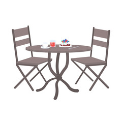 Poster - Outdoor furniture semi flat color vector object. Full sized item on white. Breakfast outdoor. Chairs and table simple cartoon style illustration for web graphic design and animation
