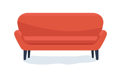 Poster - Comfortable red sofa semi flat color vector object. Full sized item on white. Interior element. Part of house arrangement simple cartoon style illustration for web graphic design and animation