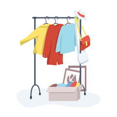 Poster - Wardrobe semi flat color vector object. Full sized item on white. Hall stand for outer clothing. Stuff and clothing storage simple cartoon style illustration for web graphic design and animation