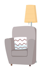 Poster - Comfortable armchair and floor lamp semi flat color vector object. Full sized item on white. Part of house arrangement simple cartoon style illustration for web graphic design and animation